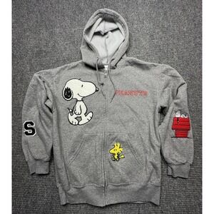 Peanuts Hoodie Mens XS Gray Zip Up Snoopy Woodstock Doghouse Fleece Graphic